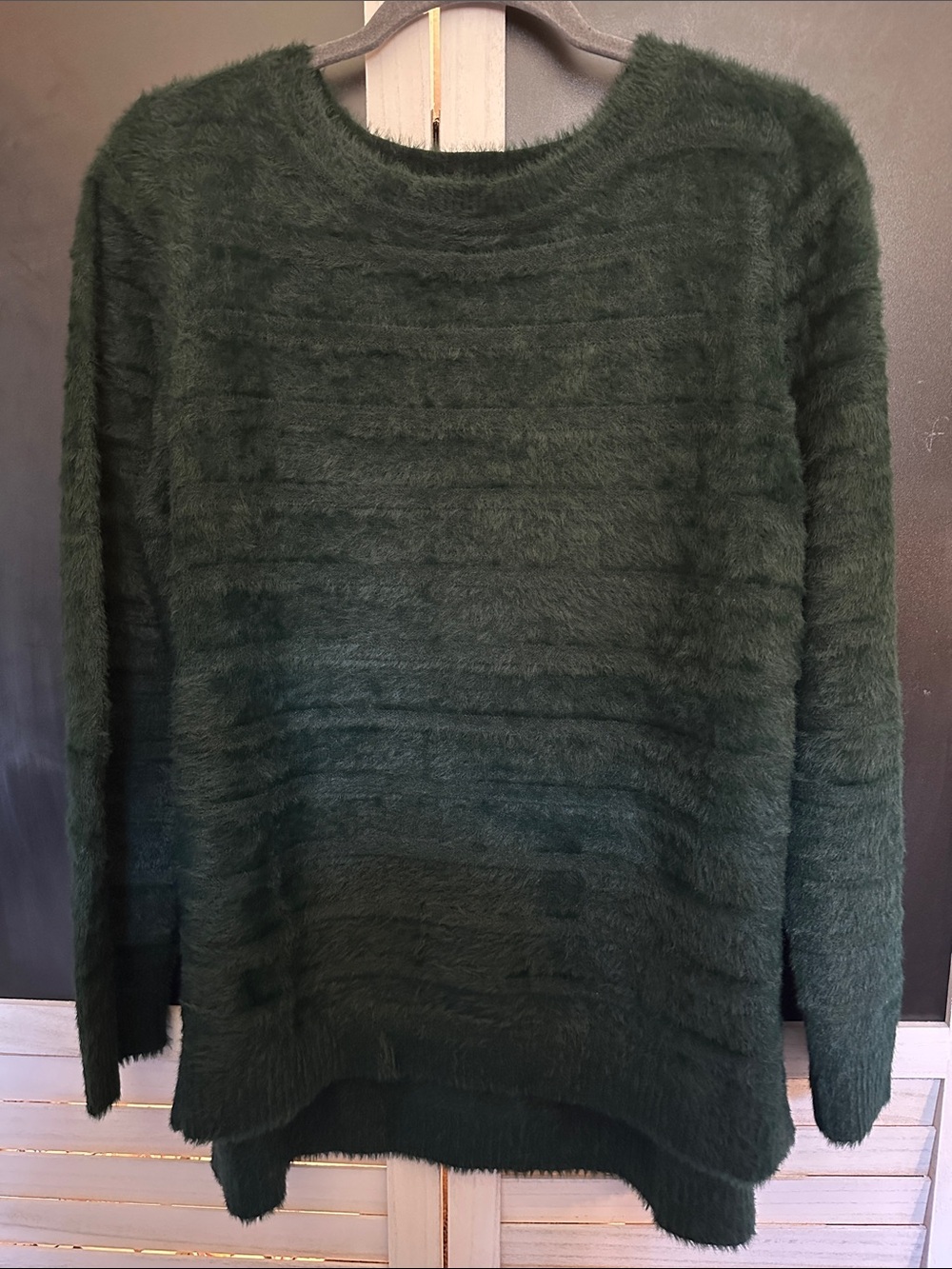 Women's Fuzzy Crewneck Sweater in Forest Green